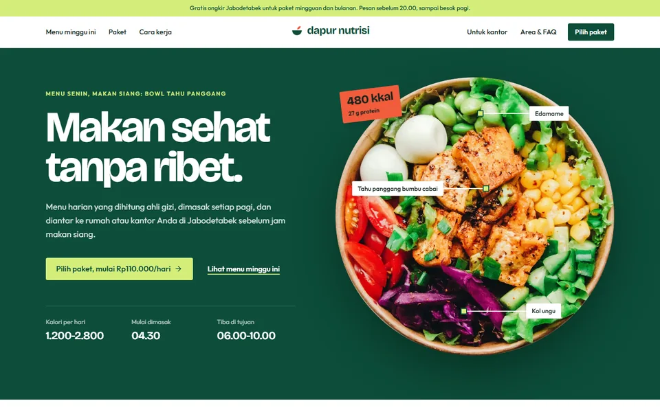 Paro atas demo landing page Dapur Nutrisi, katering makanan sehat