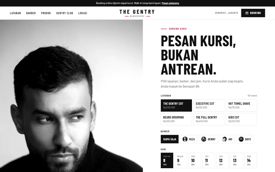 Paro atas demo landing page The Gentry, barbershop