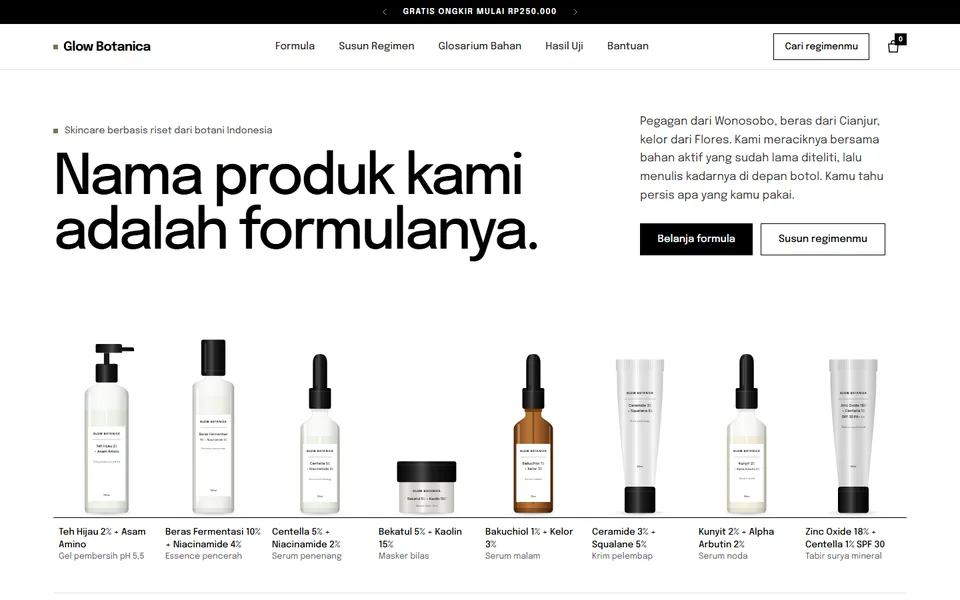 Paro atas demo landing page Glow Botanica, skincare