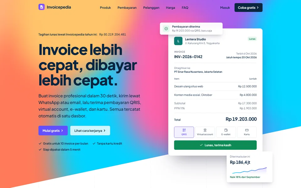 Paro atas demo landing page Invoicepedia, software invoice (saas)