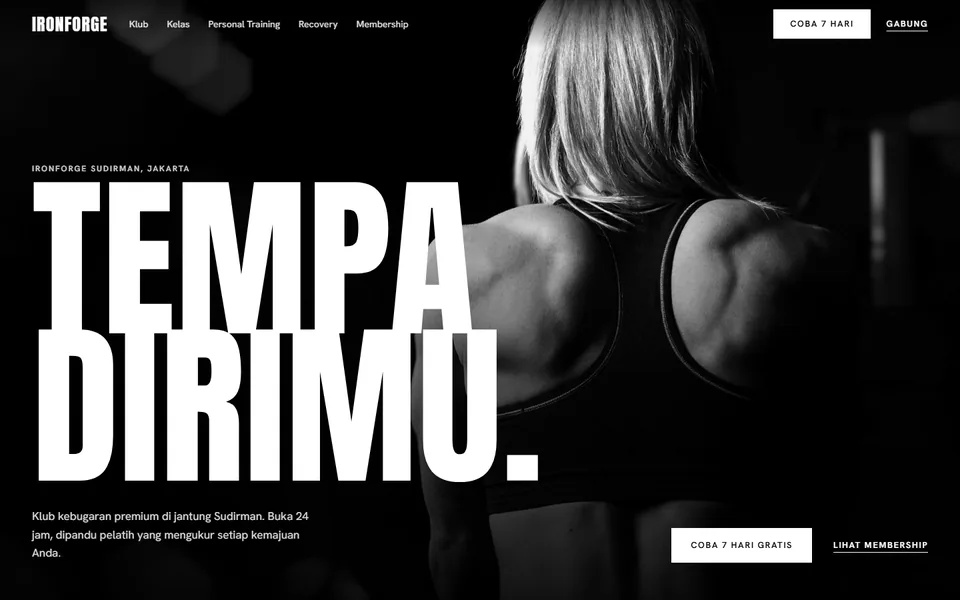 Paro atas demo landing page IronForge Gym, pusat kebugaran