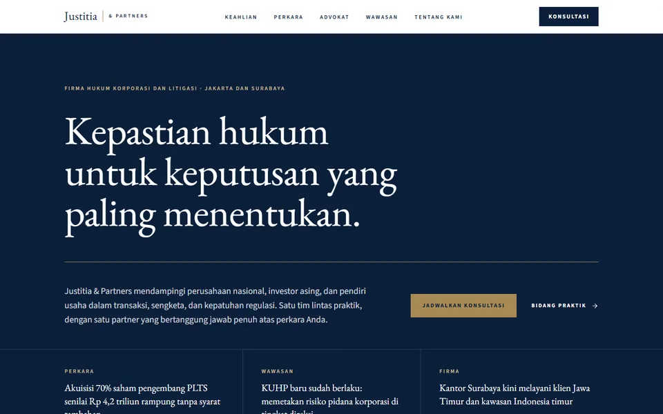 Paro atas demo landing page Justitia & Partners, firma hukum