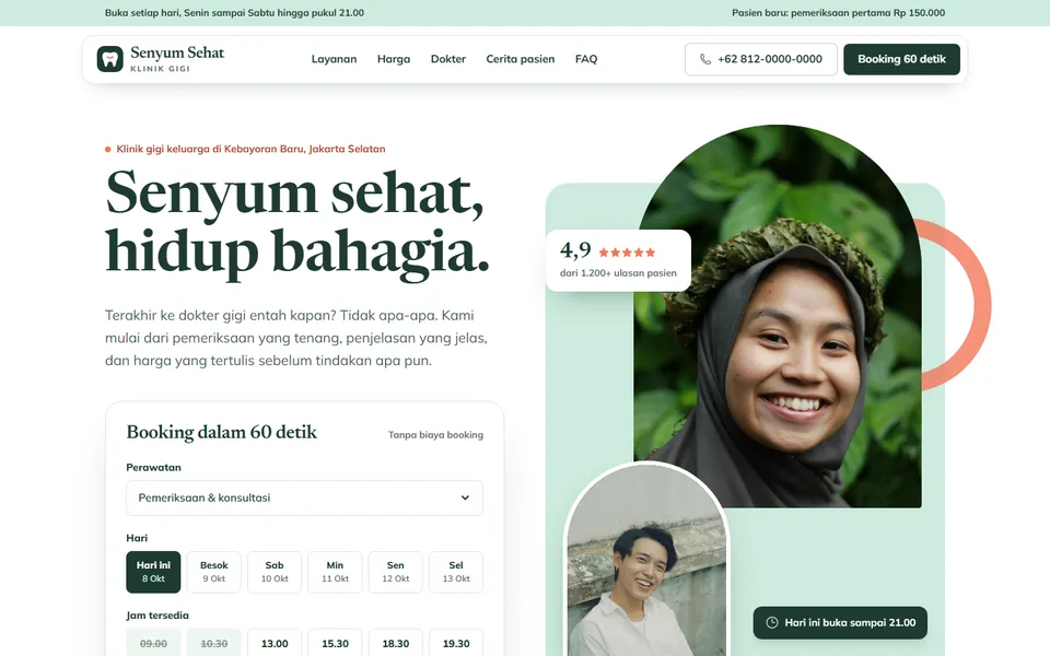 Paro atas demo landing page Klinik Senyum Sehat, klinik gigi