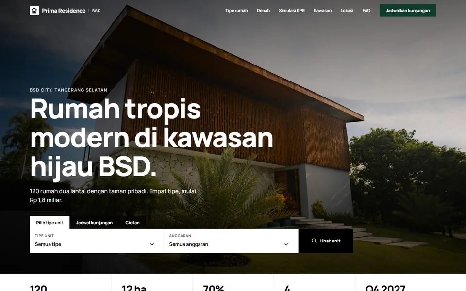 Paro atas demo landing page Prima Residence, developer perumahan