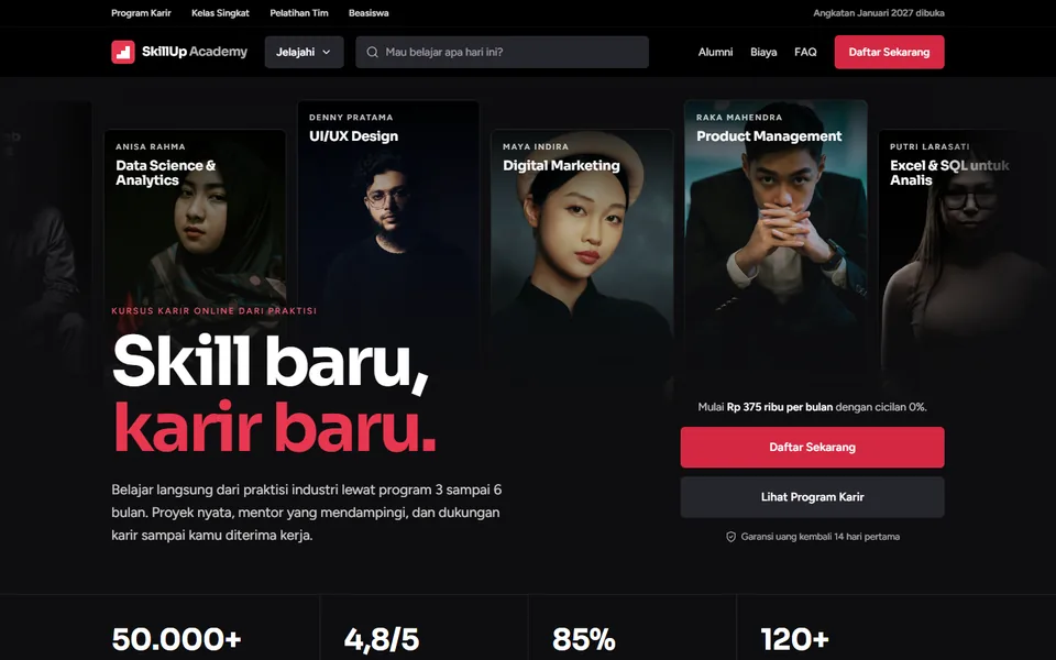 Paro atas demo landing page SkillUp Academy, kursus online