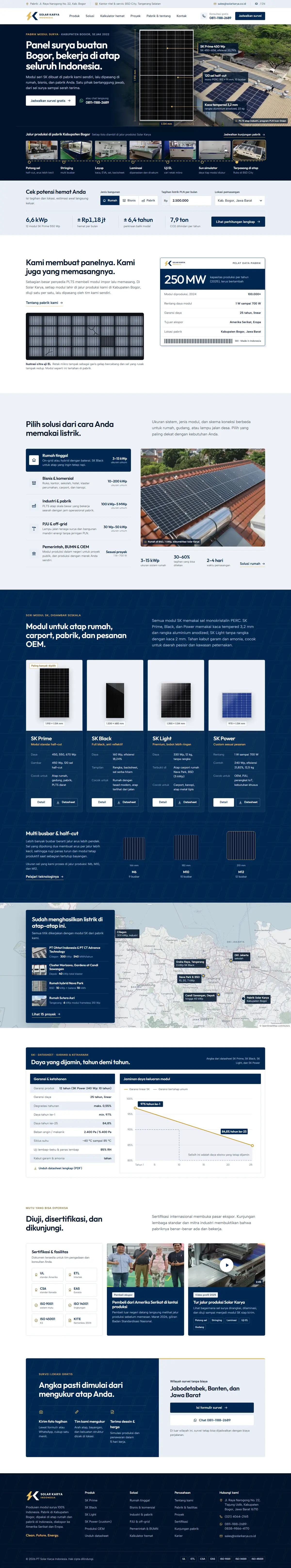 Mockup halaman beranda dari konsep desain produsen panel surya, tampilan desktop