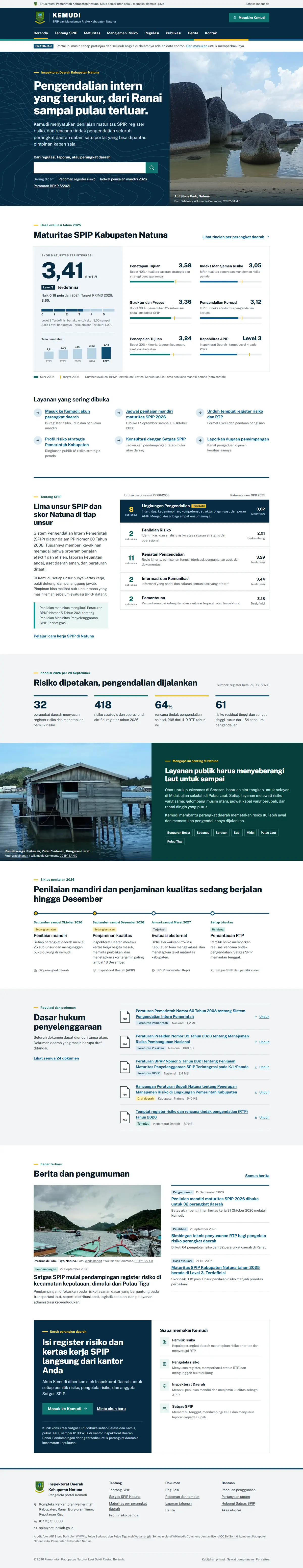 Mockup halaman beranda portal dari konsep desain portal spip dan manajemen risiko, tampilan desktop