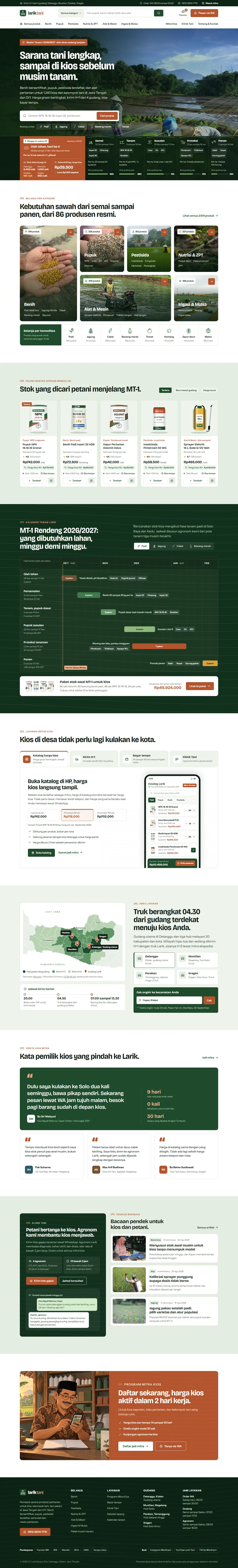 Mockup halaman beranda dari konsep desain produk dan alat pertanian, tampilan desktop